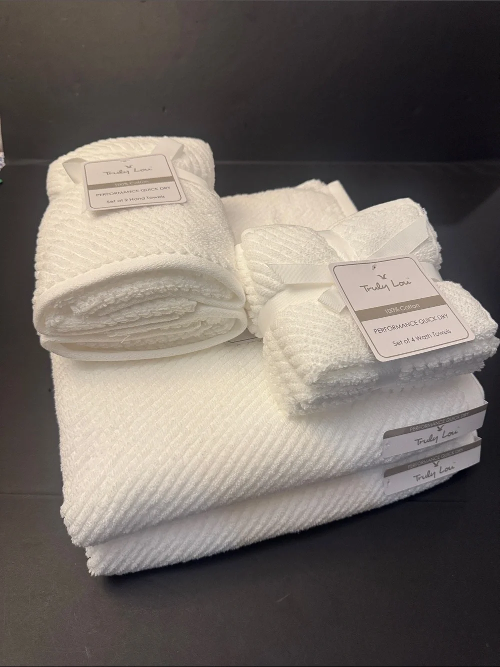 8pc TRULY LOU Performance Quick Dry Textured Cotton Bath Towel Set - White